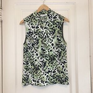 St. John Green and Black Sleeveless Sweater